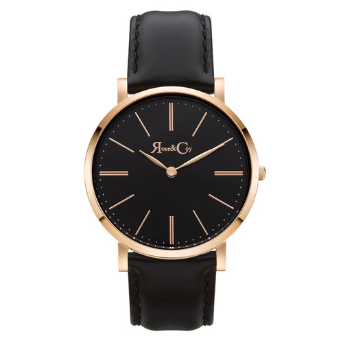 Pinnacle Ultra Slim 40mm Rose Gold | Black Leather | Black Dial Watch