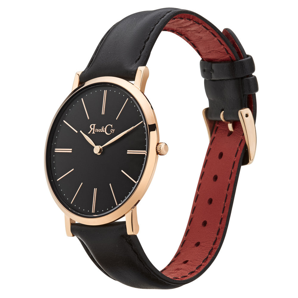 Pinnacle Ultra Slim 40mm Rose Gold | Black Leather | Black Dial Watch