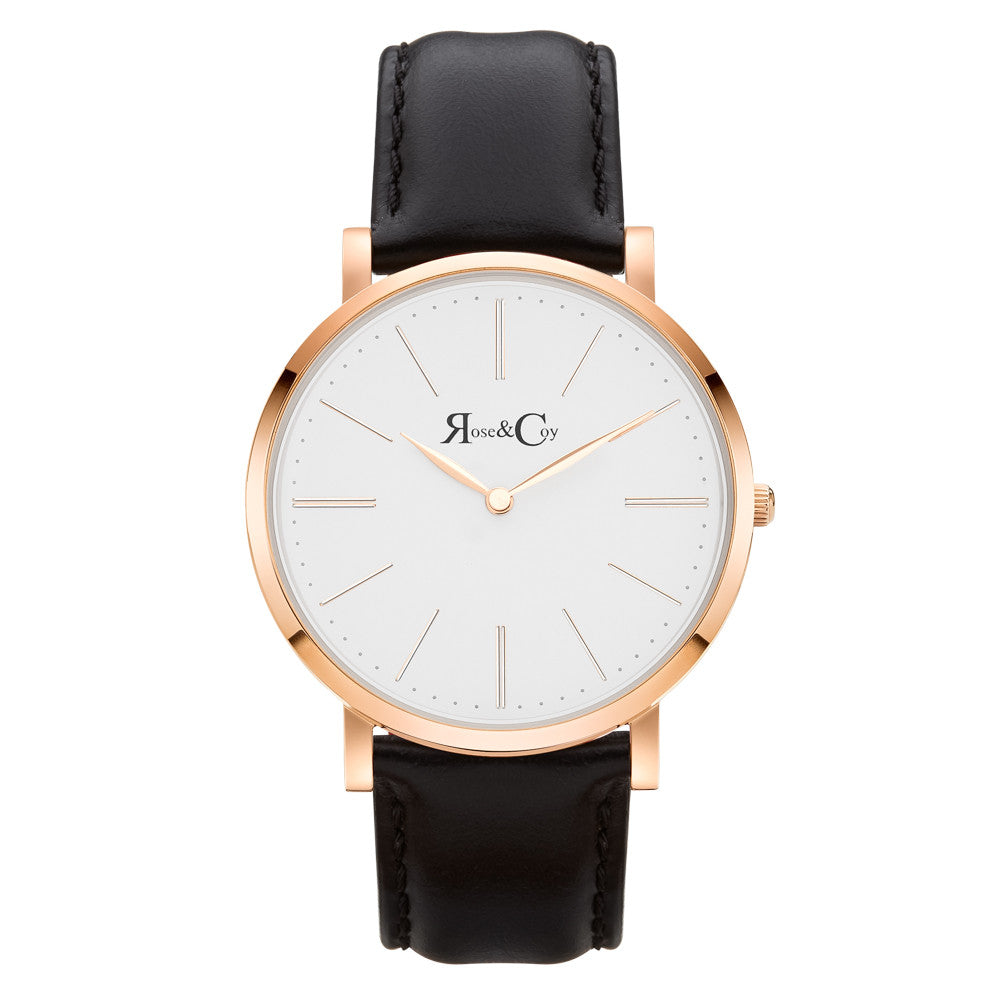 Pinnacle Ultra Slim 40mm Rose Gold | Black Leather Watch