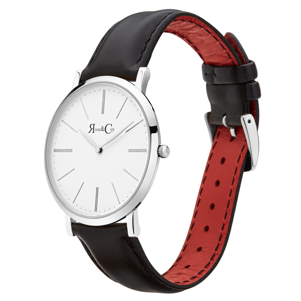 Pinnacle Ultra Slim 40mm Silver | Black Leather Watch
