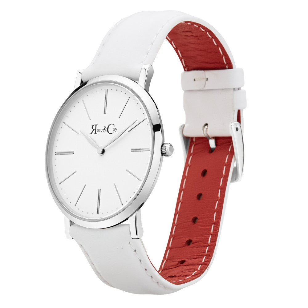 Pinnacle Ultra Slim 40mm Silver | White Leather Watch