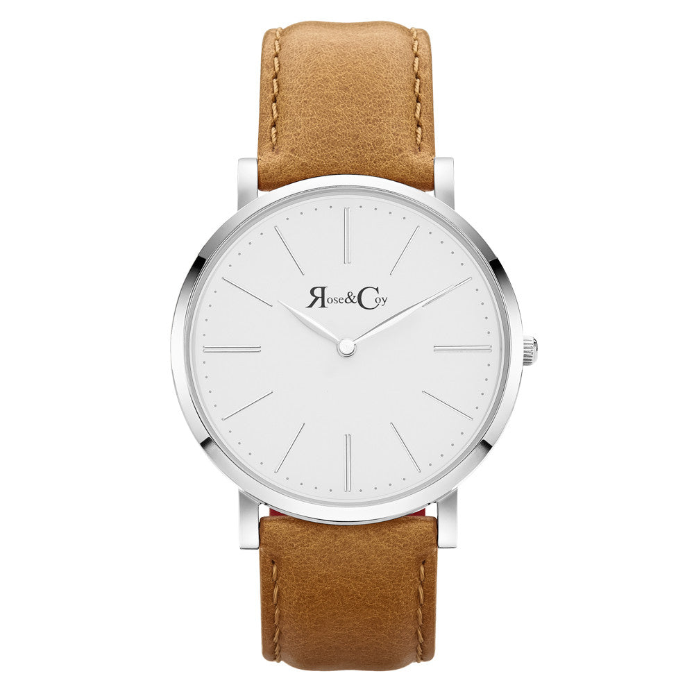 Pinnacle Ultra Slim 40mm Silver | Tan Leather Watch