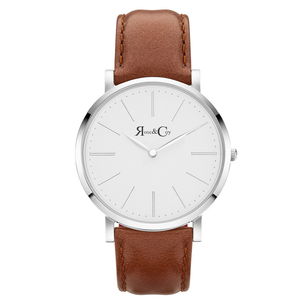 Pinnacle Ultra Slim 40mm Silver | Brown Leather Watch