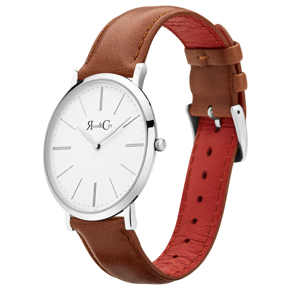 Pinnacle Ultra Slim 40mm Silver | Brown Leather Watch