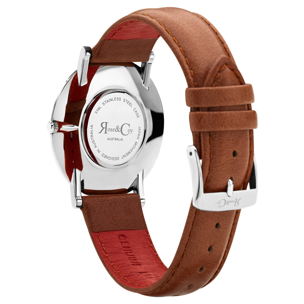 Pinnacle Ultra Slim 40mm Silver | Brown Leather Watch