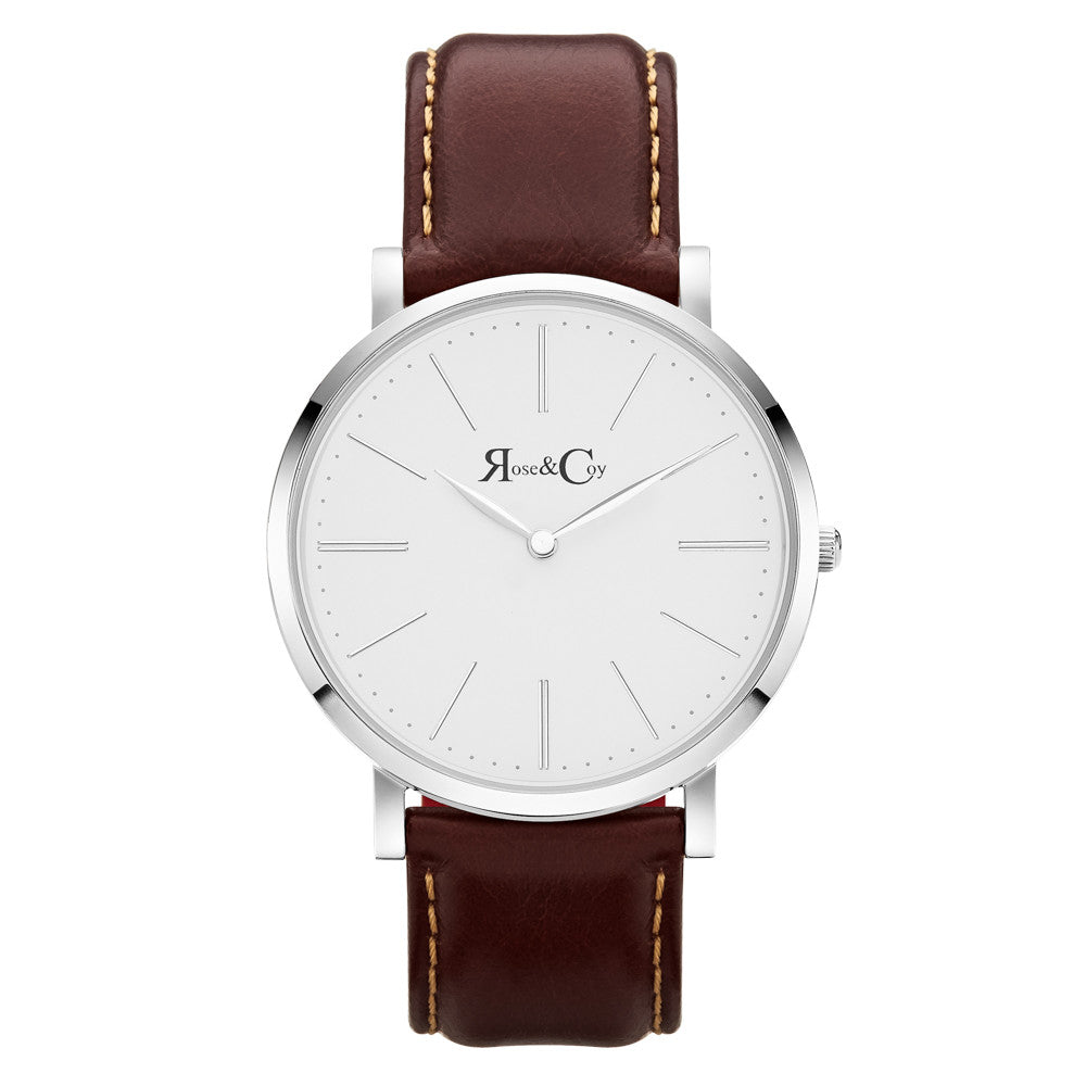 Pinnacle Ultra Slim 40mm Silver | Dark Brown Leather Watch