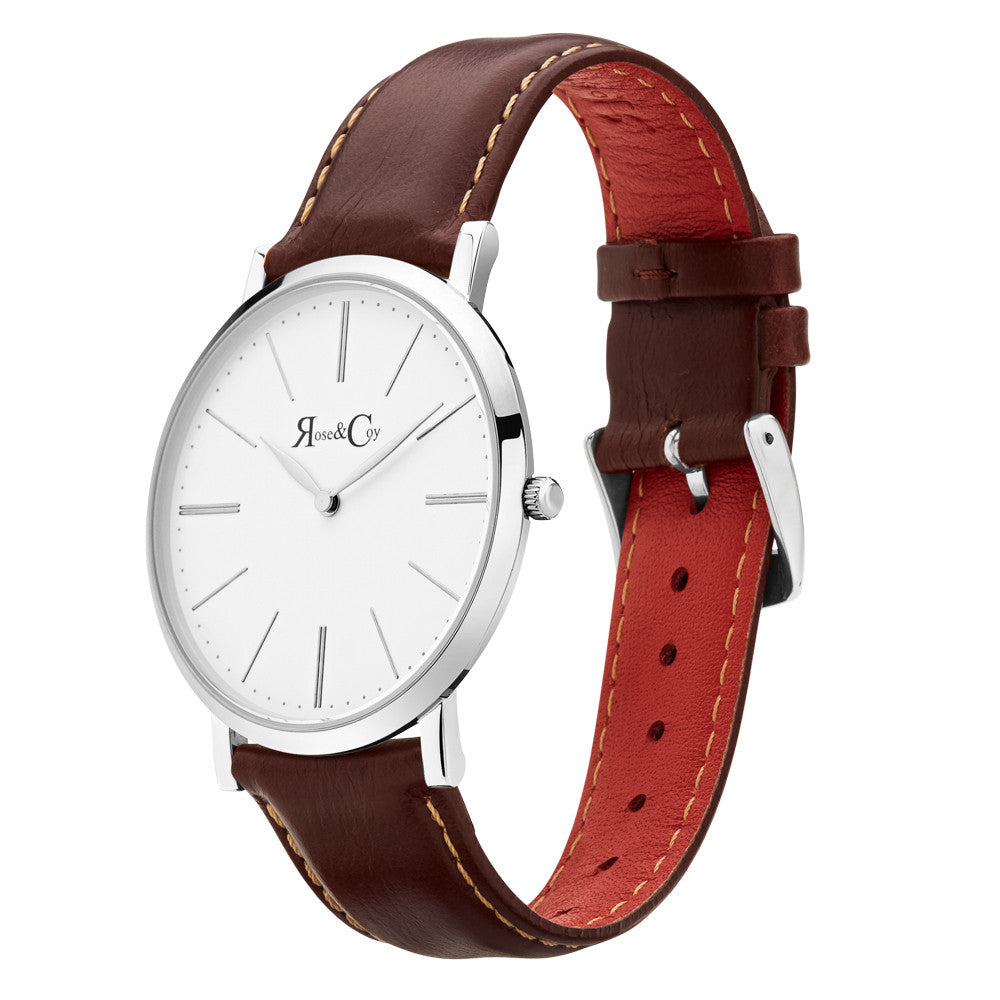 Pinnacle Ultra Slim 40mm Silver | Dark Brown Leather Watch