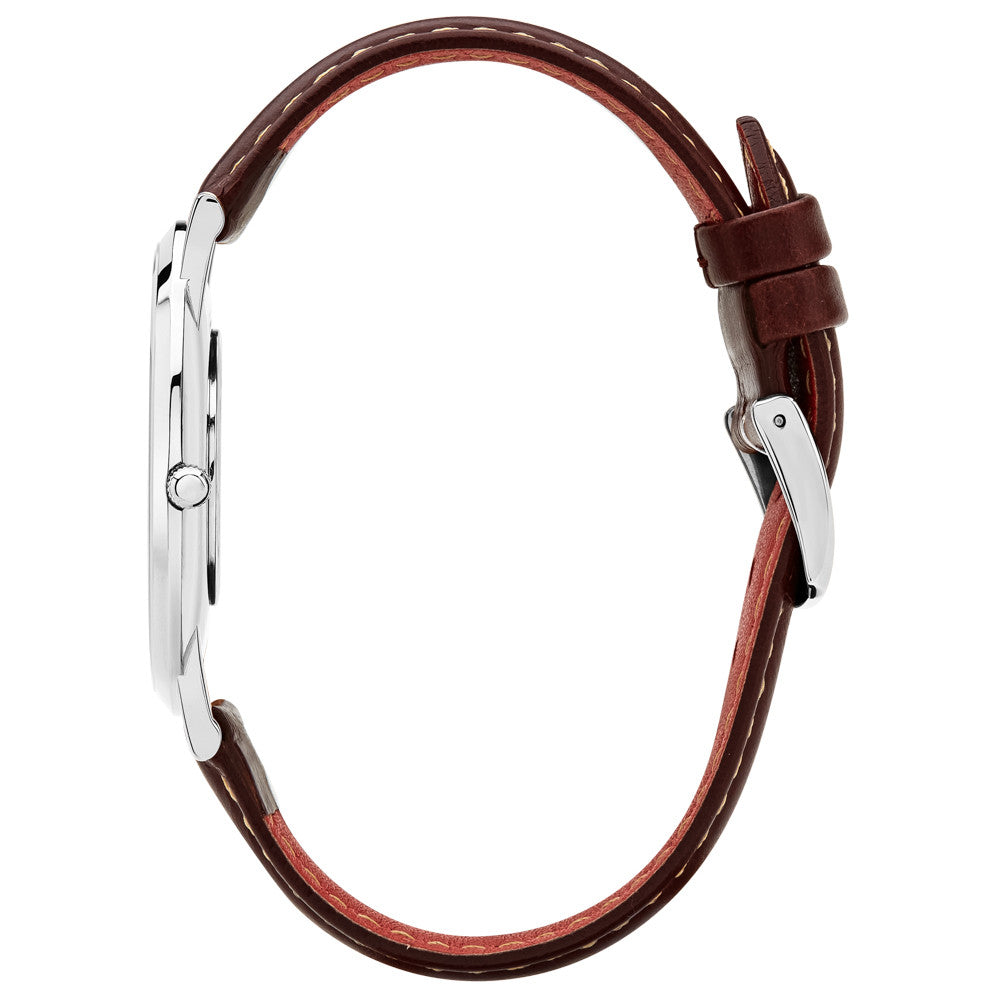Pinnacle Ultra Slim 40mm Silver | Dark Brown Leather Watch
