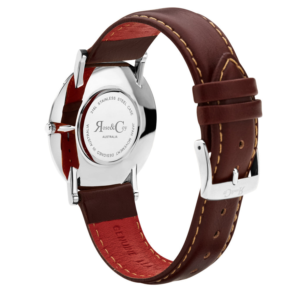 Pinnacle Ultra Slim 40mm Silver | Dark Brown Leather Watch