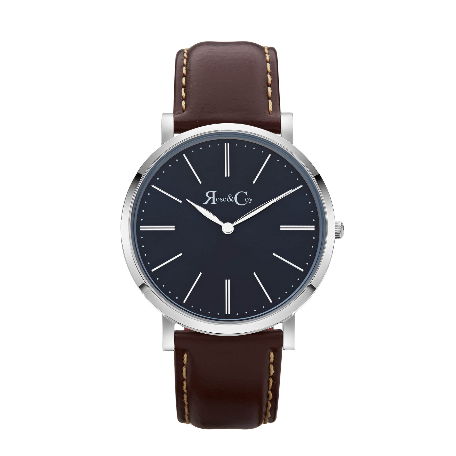 Pinnacle Ultra Slim 40mm Silver | Dark Brown Leather | Blue Sunray Dial Watch