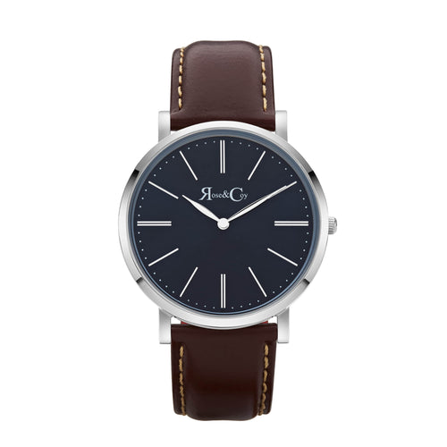 Pinnacle Ultra Slim 40mm Silver | Dark Brown Leather | Blue Sunray Dial Watch