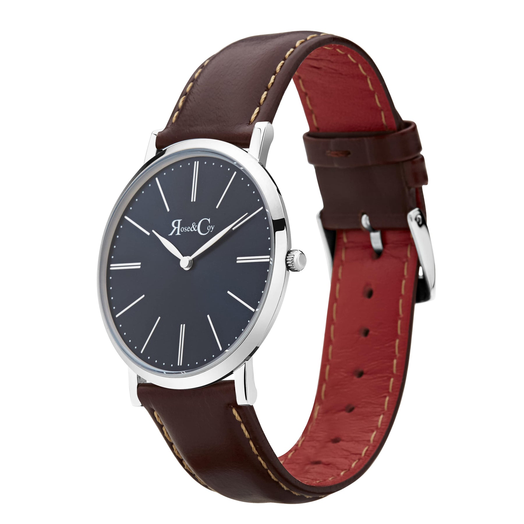 Pinnacle Ultra Slim 40mm Silver | Dark Brown Leather | Blue Sunray Dial Watch