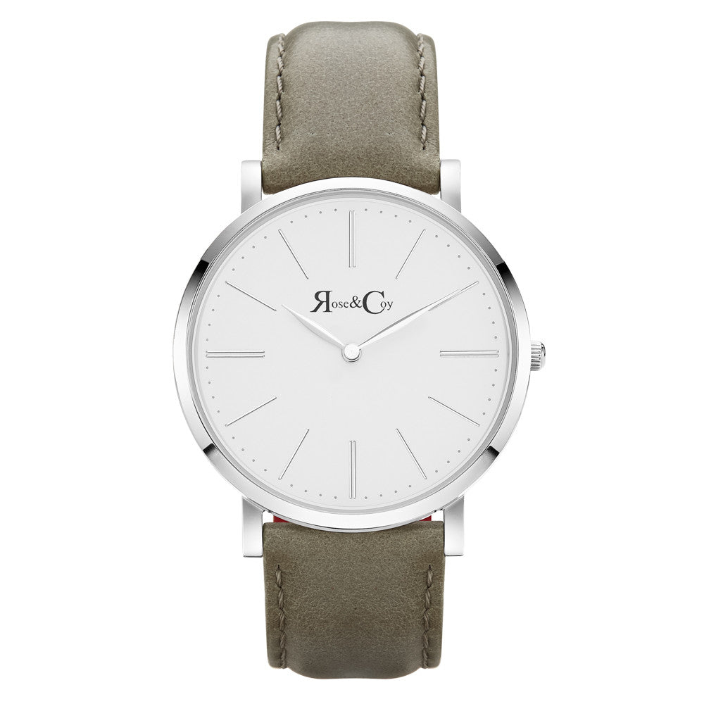 Pinnacle Ultra Slim 40mm Silver | Sage Leather Watch