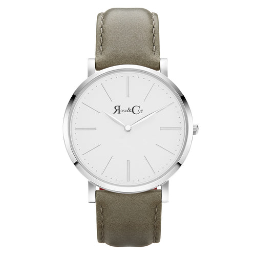Pinnacle Ultra Slim 40mm Silver | Sage Leather Watch