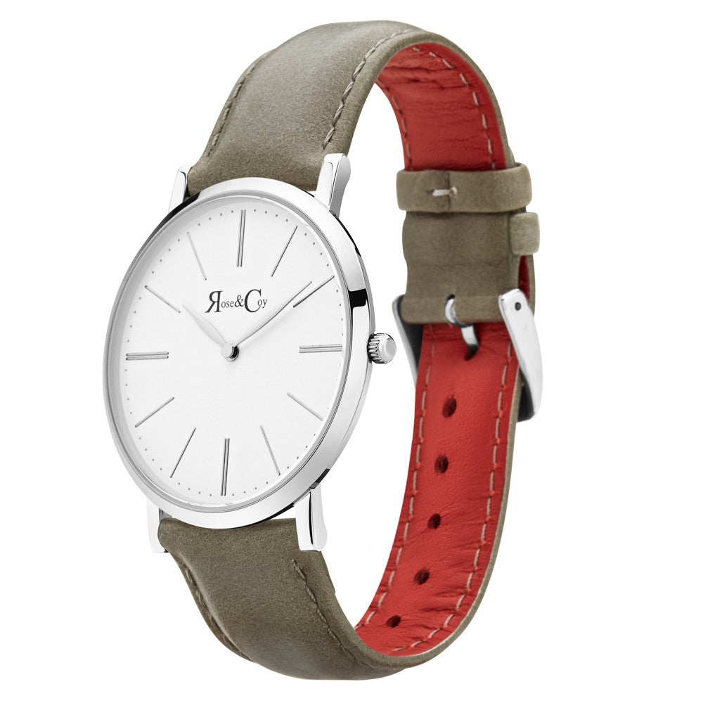 Pinnacle Ultra Slim 40mm Silver | Sage Leather Watch