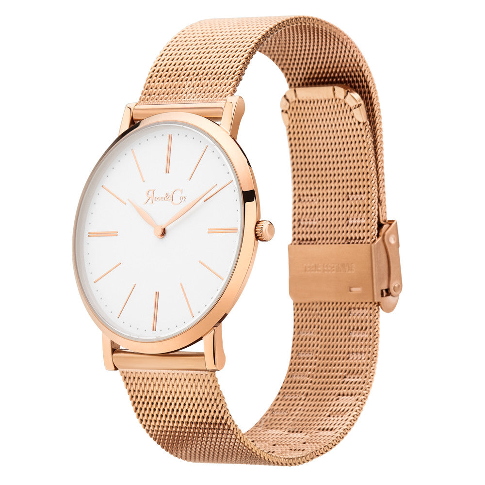Mini Pinnacle Ultra Slim 34mm Rose Gold | Mesh Strap Watch