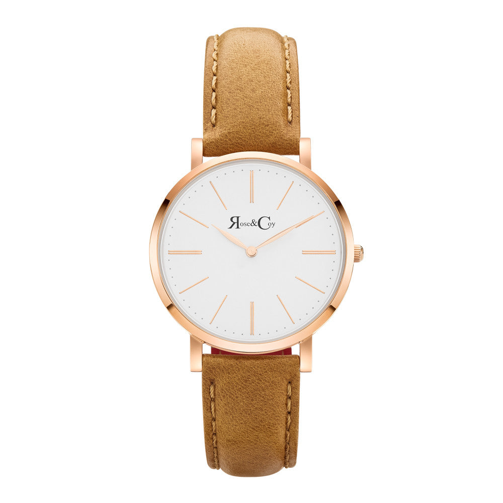 Mini Pinnacle Ultra Slim 34mm Rose Gold | Tan Leather Watch