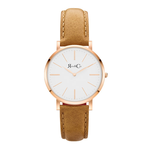 Mini Pinnacle Ultra Slim 34mm Rose Gold | Tan Leather Watch
