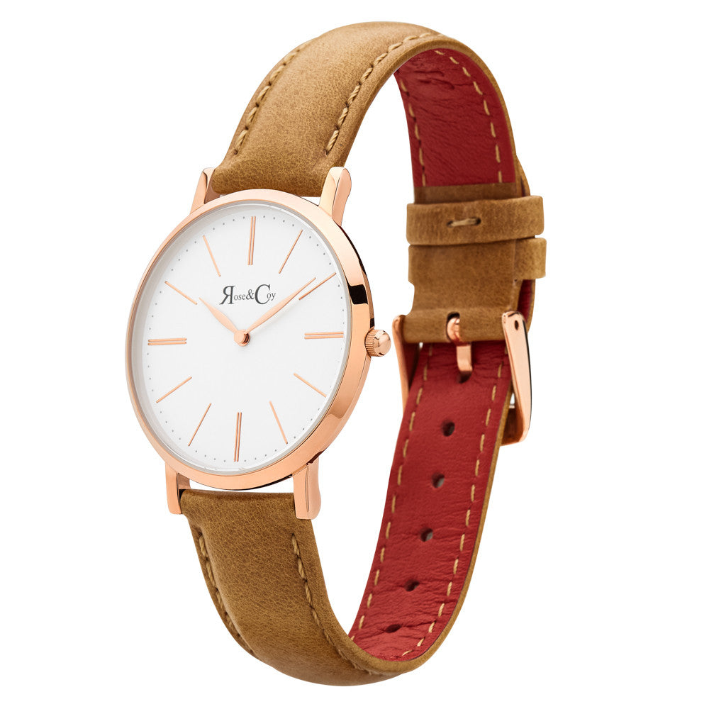 Mini Pinnacle Ultra Slim 34mm Rose Gold | Tan Leather Watch