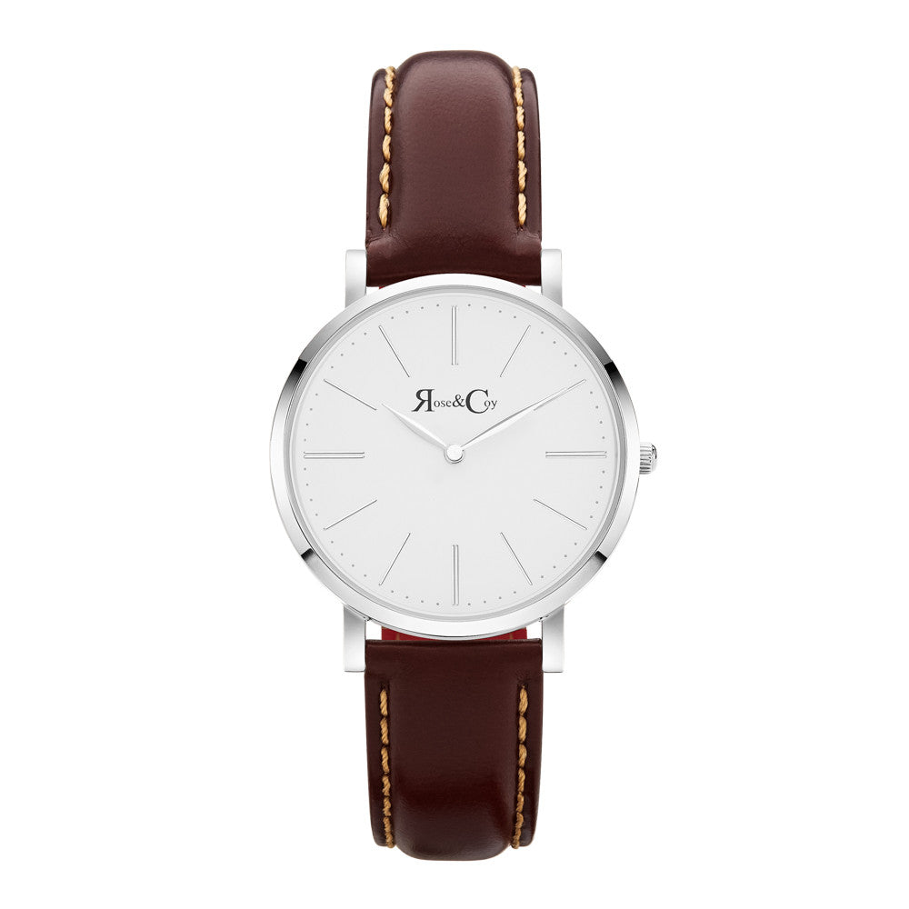 Mini Pinnacle Ultra Slim 34m Silver | Dark Brown Watch