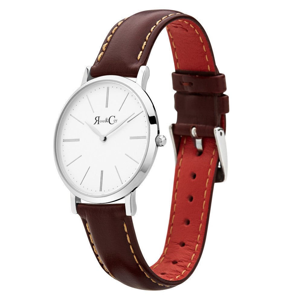 Mini Pinnacle Ultra Slim 34m Silver | Dark Brown Watch
