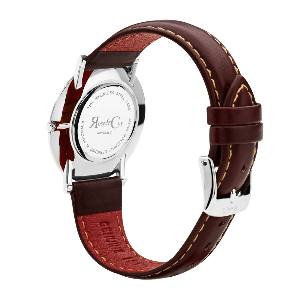 Mini Pinnacle Ultra Slim 34m Silver | Dark Brown Watch