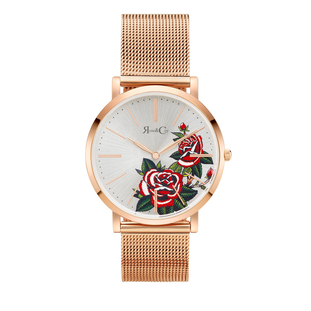 Art Series Golden Red Rose Ultra Slim 40mm Rose Gold | Mesh Strap Watch