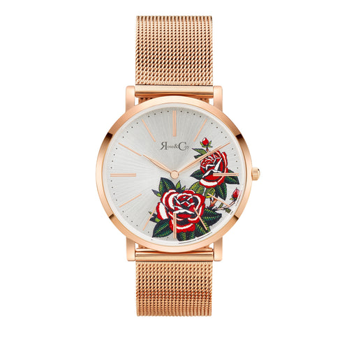 Art Series Golden Red Rose Ultra Slim 40mm Rose Gold | Mesh Strap Watch