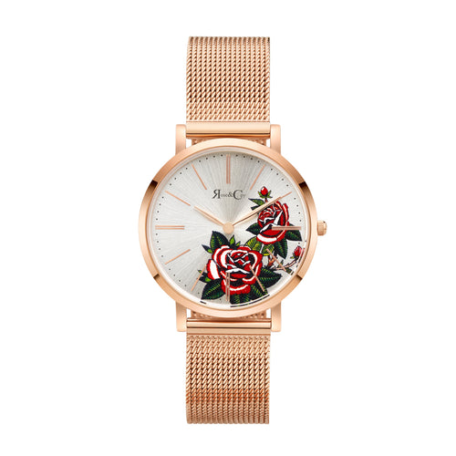 Art Series Golden Red Rose Ultra Slim 30mm Rose Gold | Mesh Strap Watch