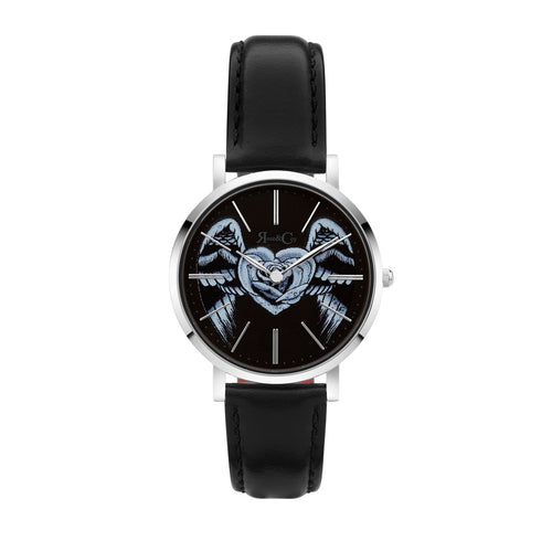 Midnight Winged Rose Heart Ultra Slim 34mm | Silver Watch