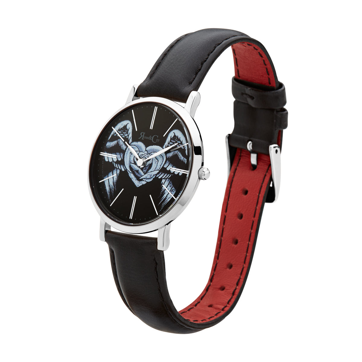 Midnight Winged Rose Heart Ultra Slim 34mm | Silver Watch