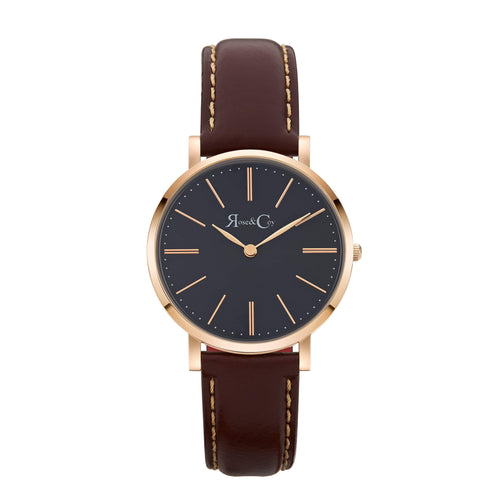 Mini Pinnacle Ultra Slim 34mm Rose Gold | Dark Brown | Blue Sunray Dial Watch