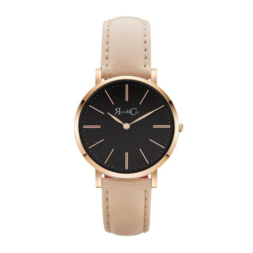 Mini Pinnacle Ultra Slim 34mm Black Dial | Peach Leather Watch