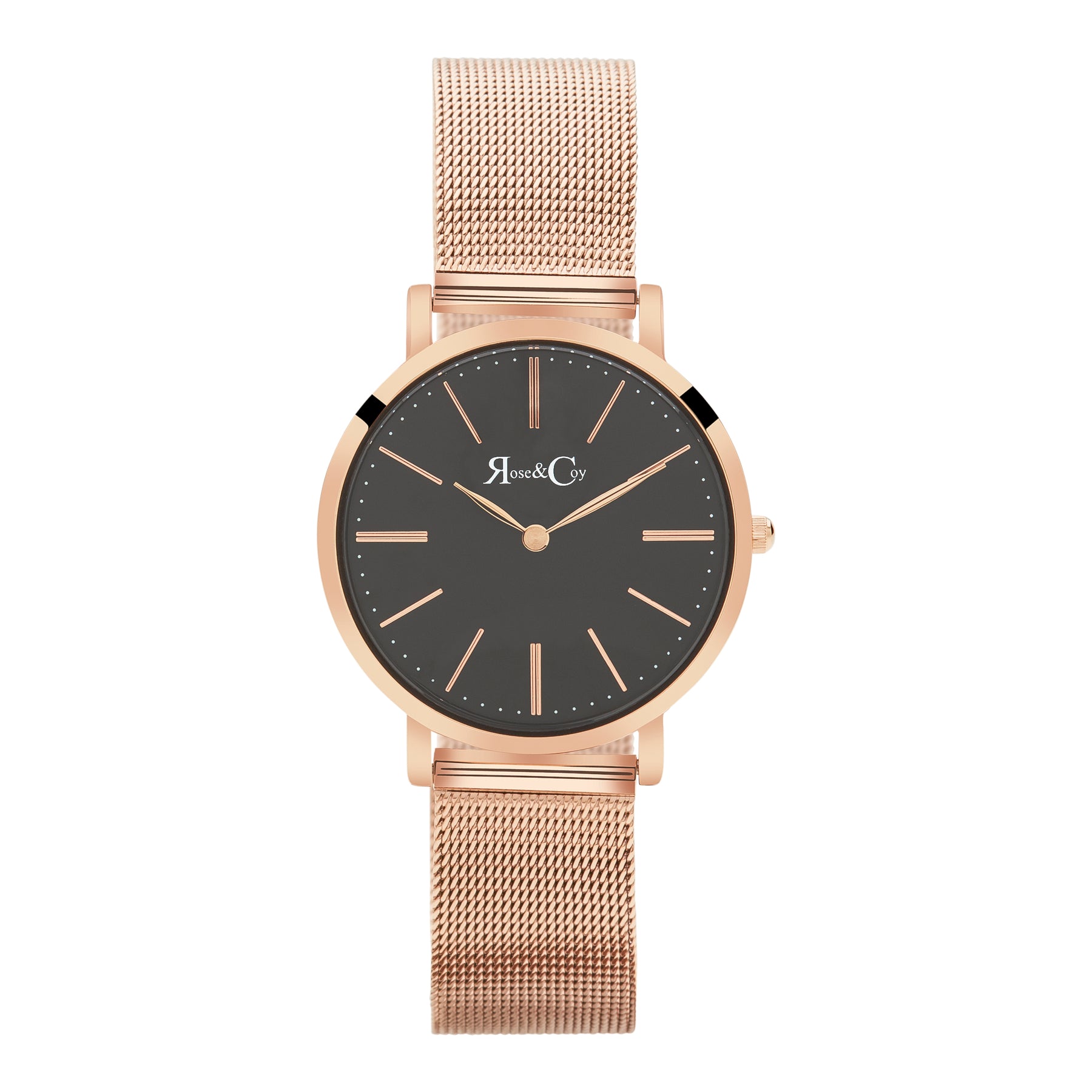 Mini Pinnacle Ultra Slim 34mm Rose Gold Black Dial | Mesh Strap Watch