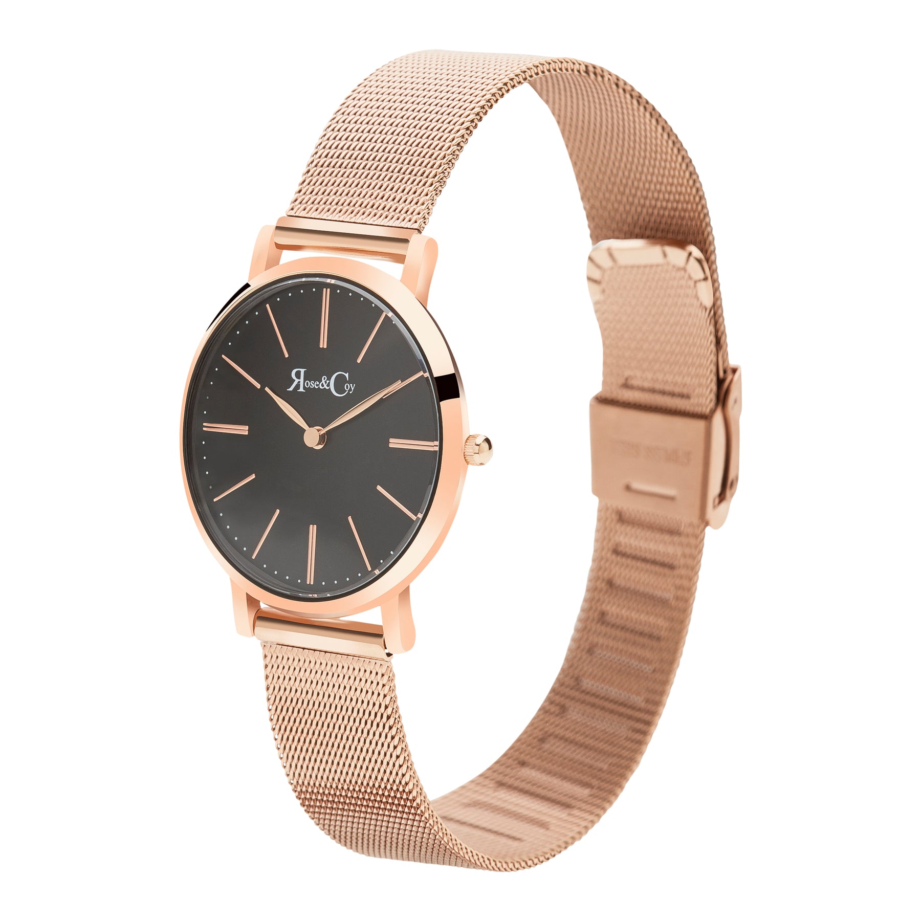 Mini Pinnacle Ultra Slim 34mm Rose Gold Black Dial | Mesh Strap Watch