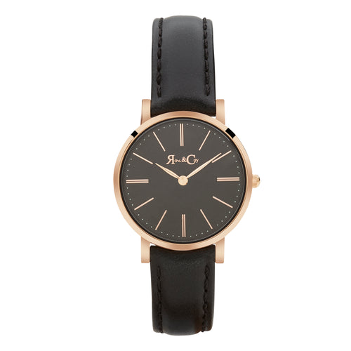 Petite Pinnacle Ultra Slim 30mm Rose Gold | Black Leather | Black Dial Watch