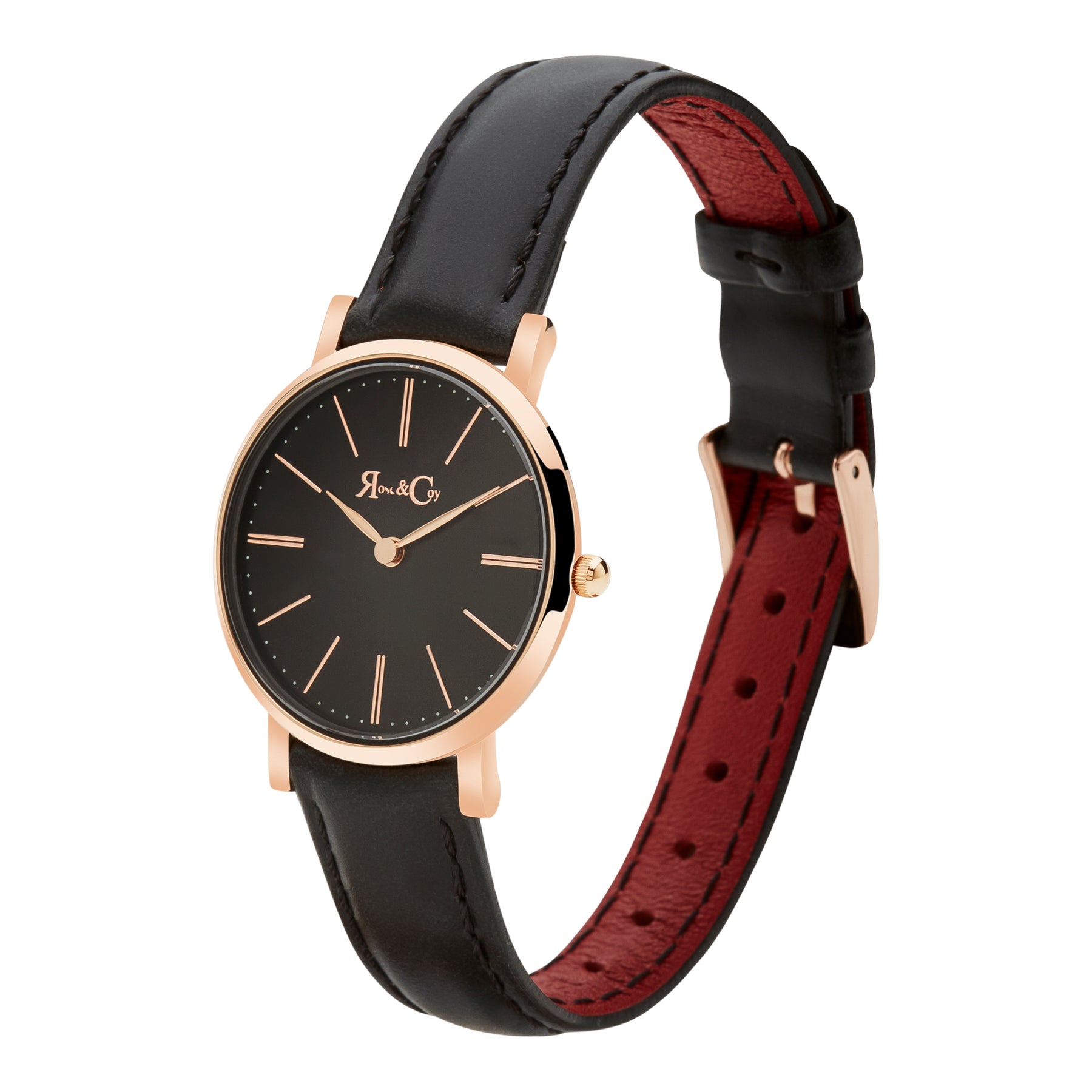 Petite Pinnacle Ultra Slim 30mm Rose Gold | Black Leather | Black Dial Watch