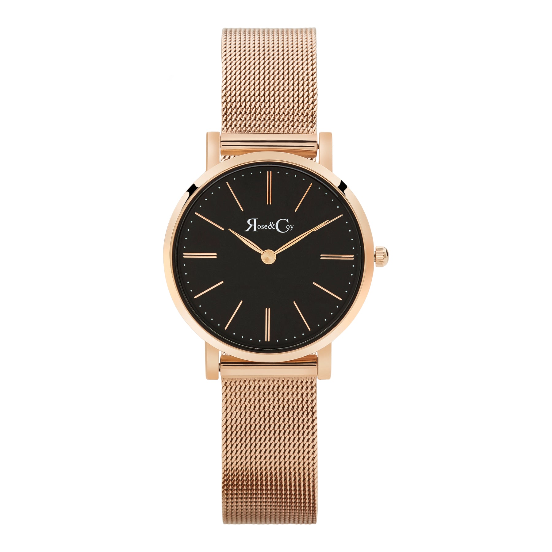 Petite Pinnacle Ultra Slim 30mm Rose Gold Black Dial | Mesh Strap Watch