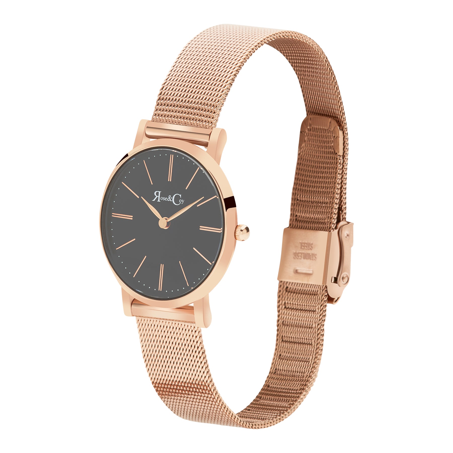 Petite Pinnacle Ultra Slim 30mm Rose Gold Black Dial | Mesh Strap Watch