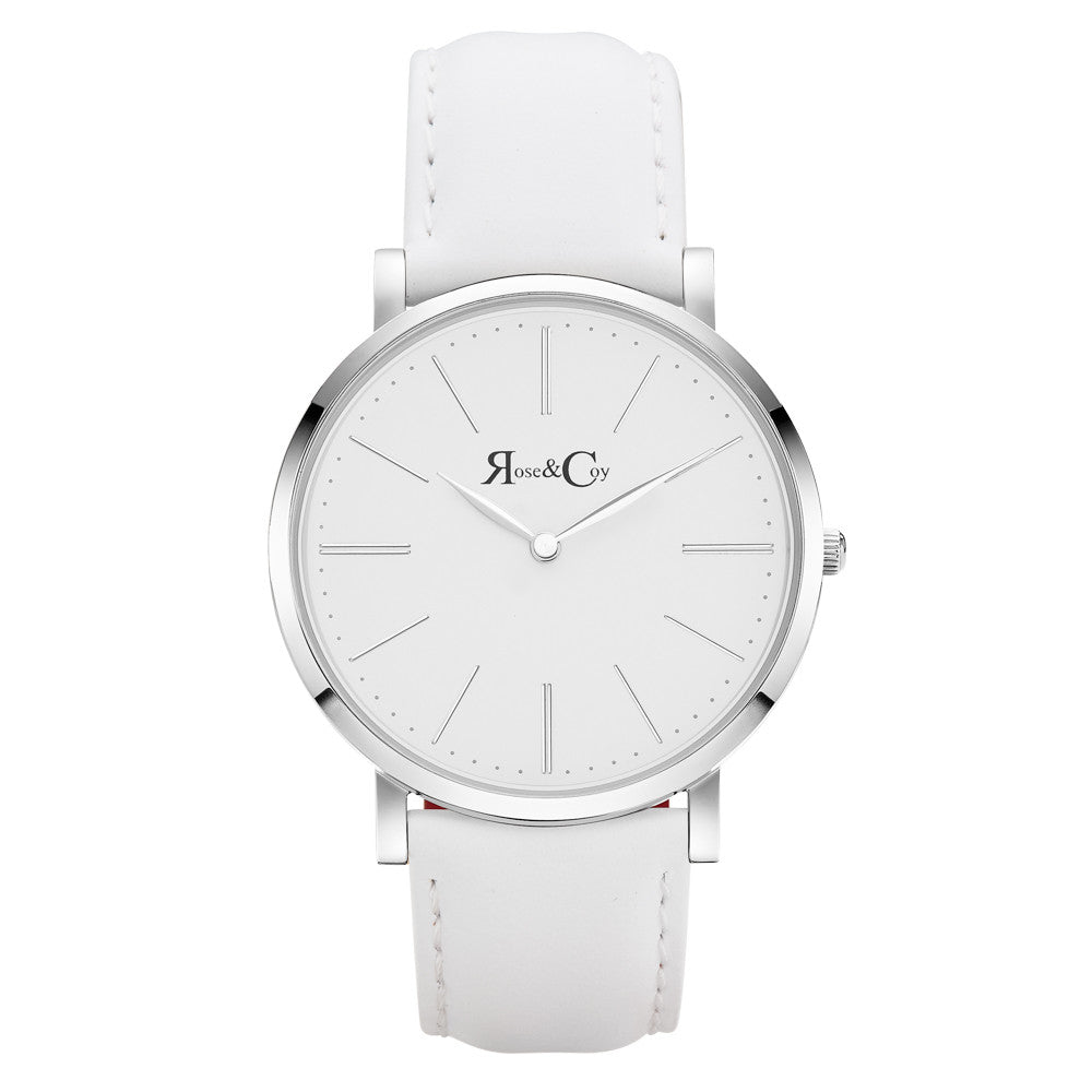 Pinnacle Ultra Slim 40mm Silver | White Leather Watch